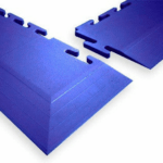 bright blue floor tile corner ramp
