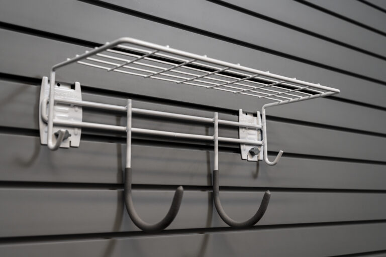 Shelf with hooks attached to slatwall