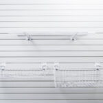 white flexipanel slatwall with different storage shelving