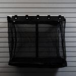 Deep mesh storage basket on slatwall